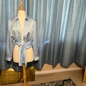 Sky Blu Satin thong wrap body suit to wear w everything!